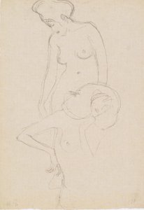 Femme nue debout de profil gauche, femme nue de face